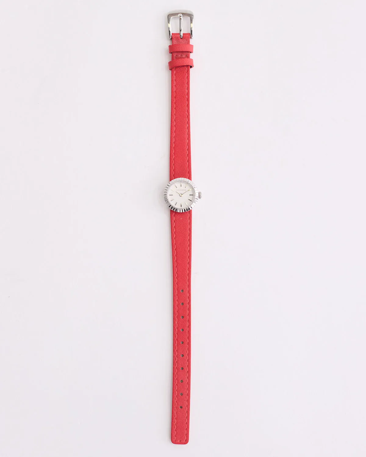 The Dot Watch: Polished Silver / White Dial / Red Leather