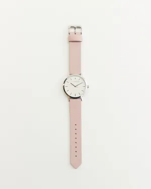 The Mini Original: Polished Silver Case / White Dial / Dirty Pink Leather