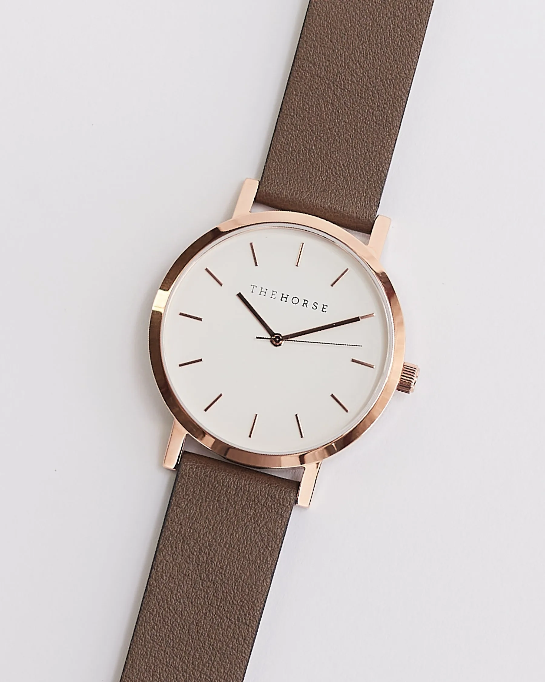 The Original: Polished Rose Gold / White Face / Taupe Leather