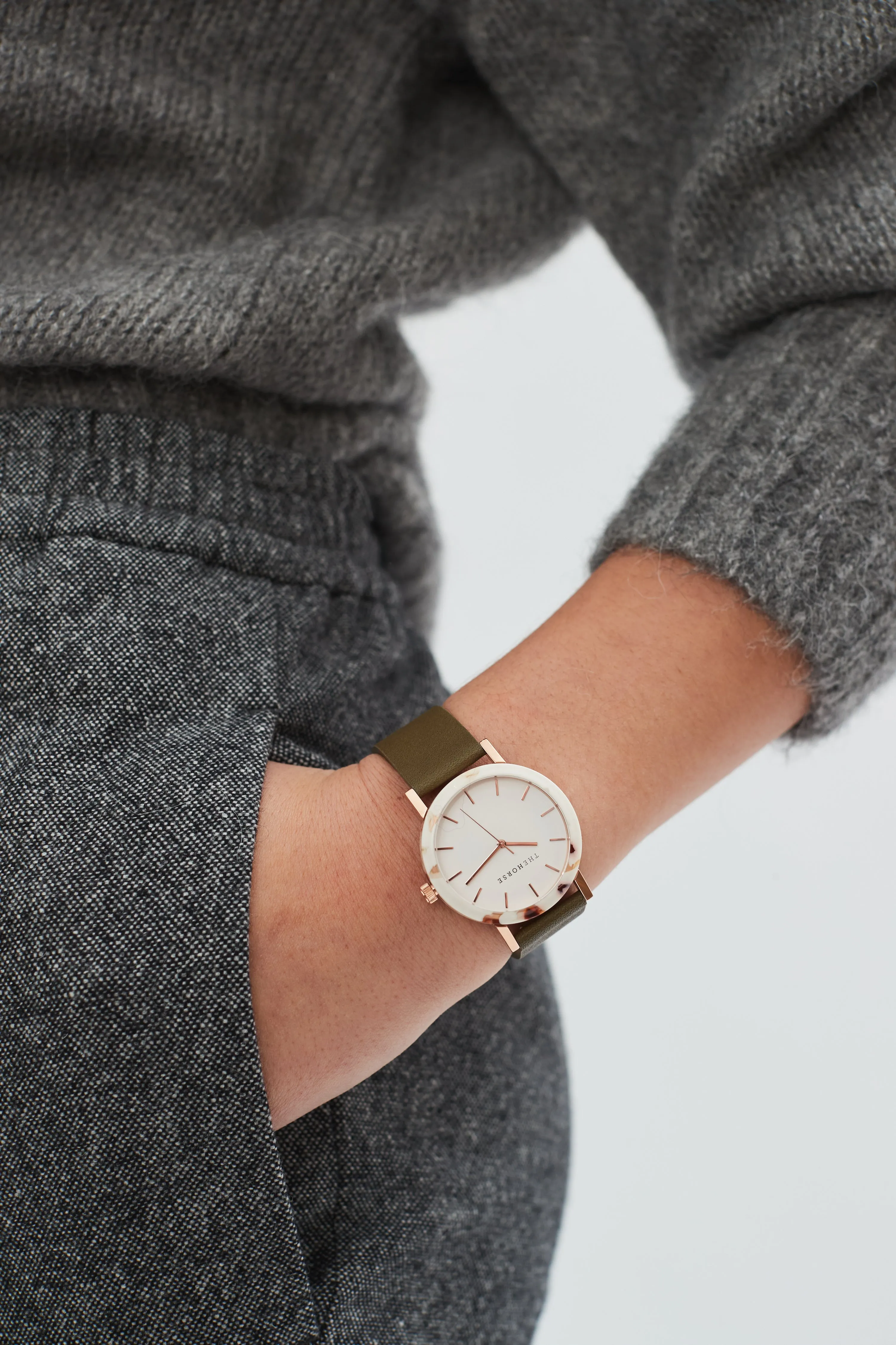 The Resin: Nougat Case / White Dial / Rose Gold Indexing / Olive Leather