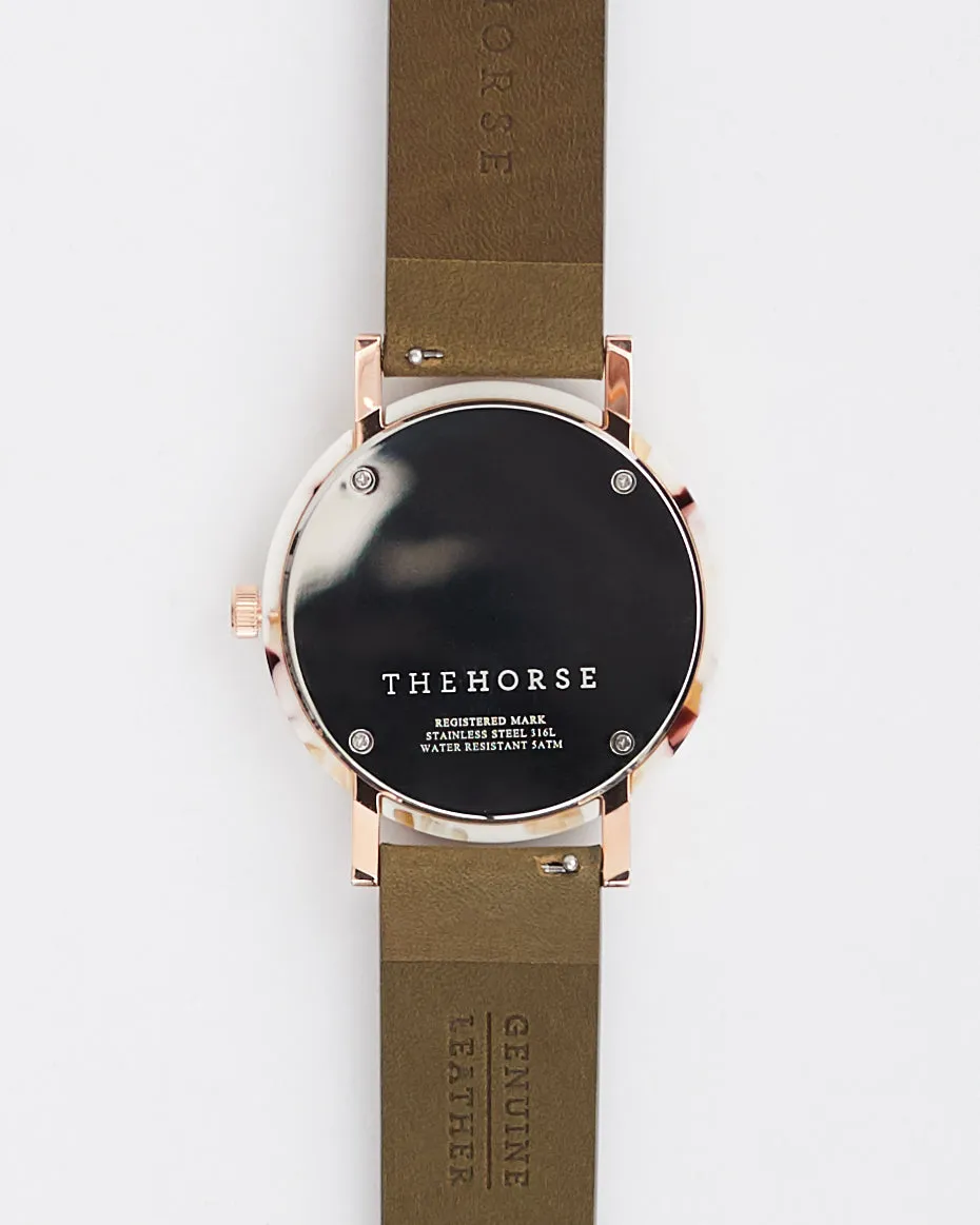 The Resin: Nougat Case / White Dial / Rose Gold Indexing / Olive Leather