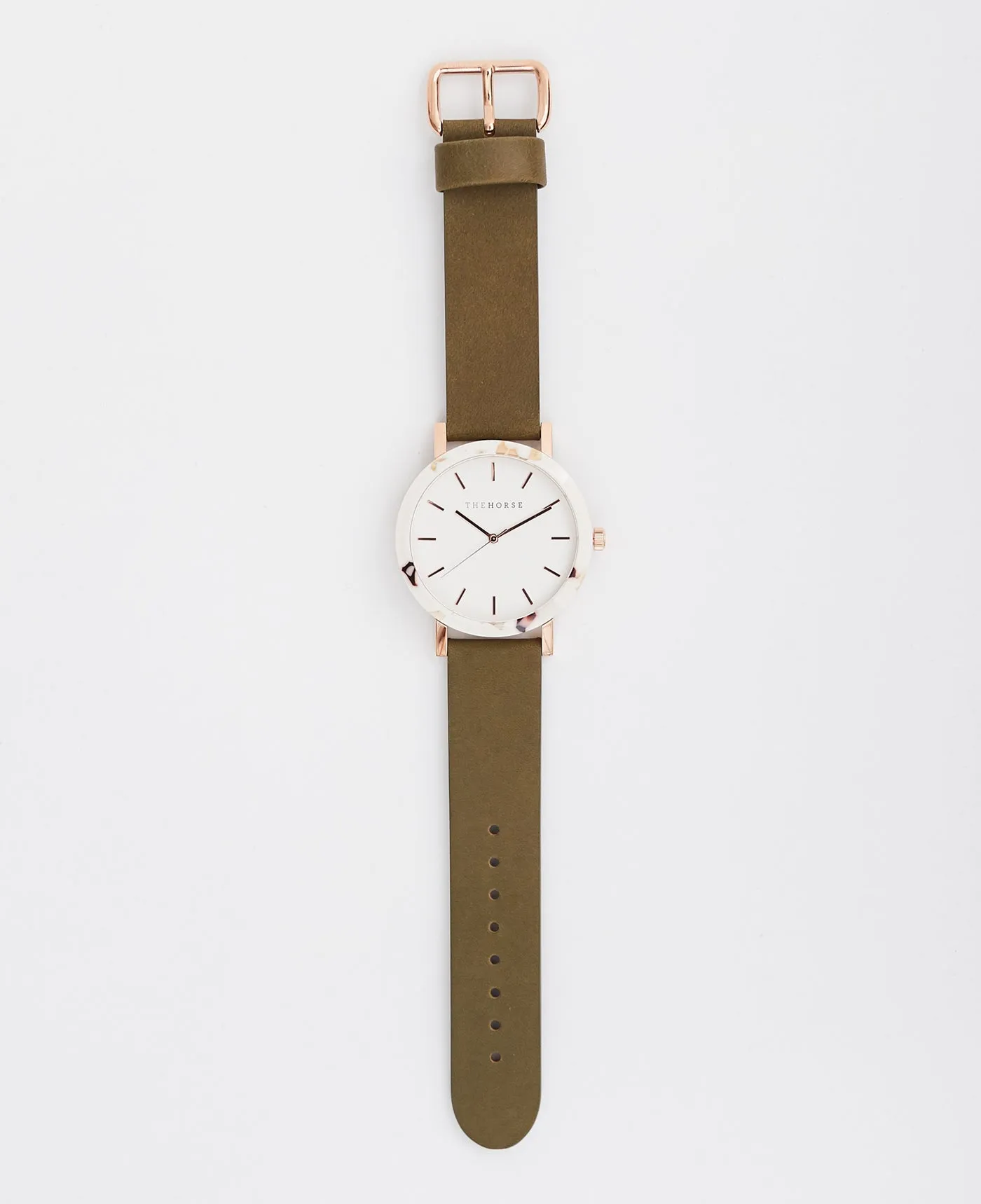 The Resin: Nougat Case / White Dial / Rose Gold Indexing / Olive Leather
