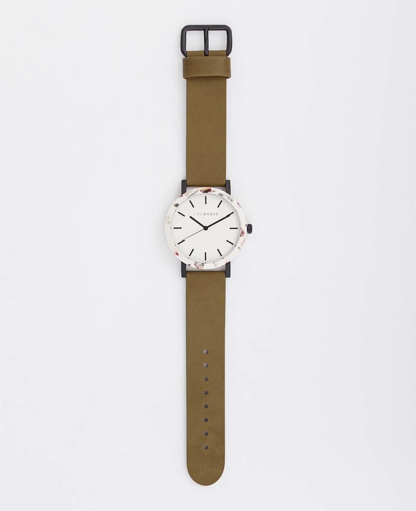 The Resin: Nougat Shell / White Dial / Olive Leather