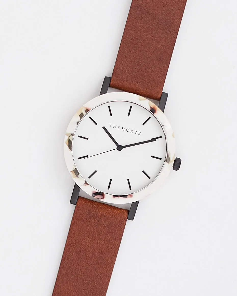 The Resin: Nougat Shell / White Dial / Tan Leather