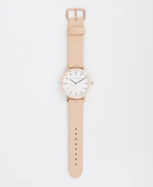 The Resin: Peach Speckle Case / White Dial / Rose Gold Indexing / Vegetable Tan Leather