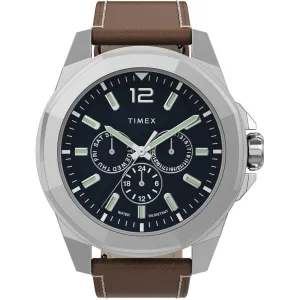Timex Men's Watch - Essex Avenue Blue Dial Tan Leather Strap Day-Date | TW2U42800