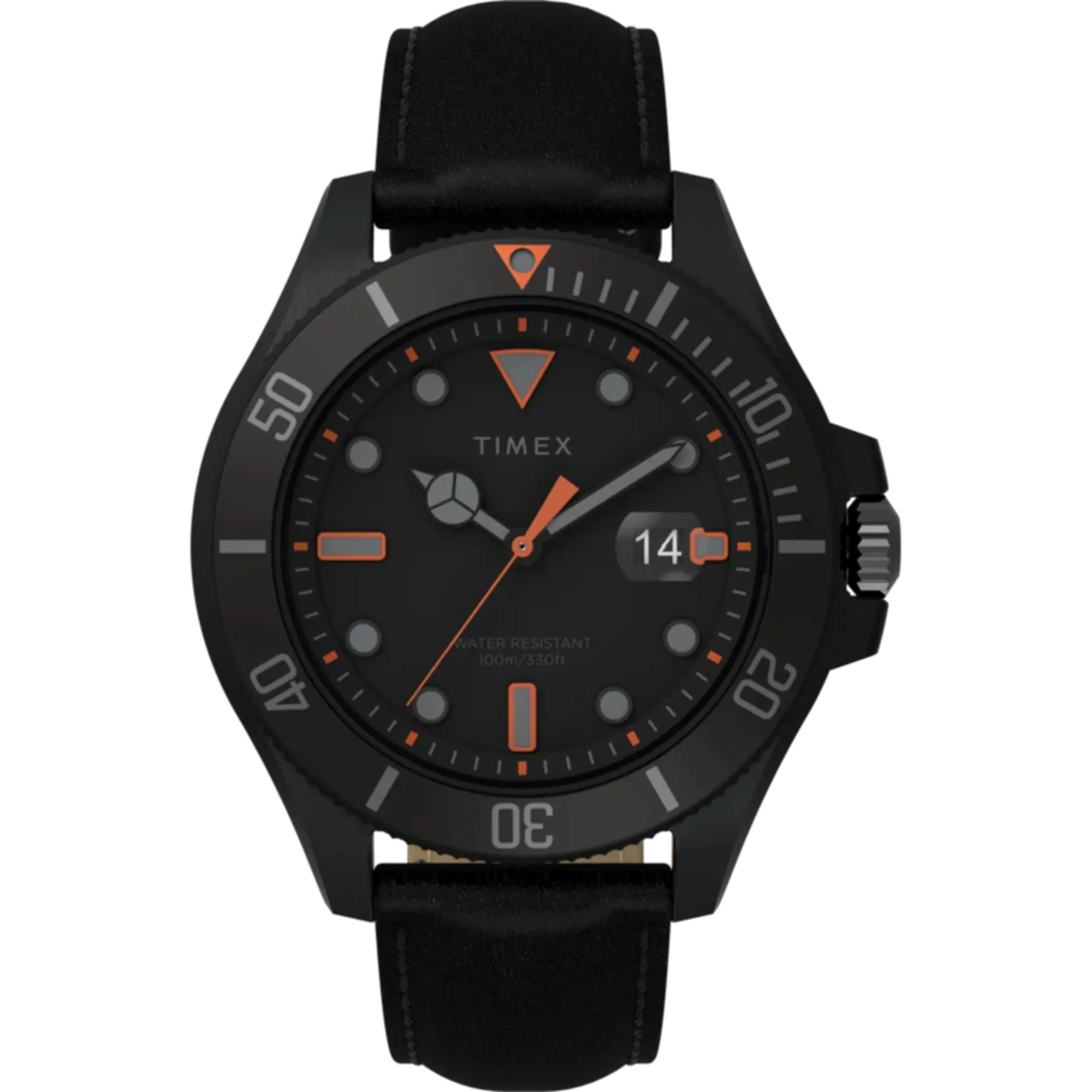 Timex Men's Watch - Harborside Coast GMT Quartz Black Dial Leather Strap | TW2V42300