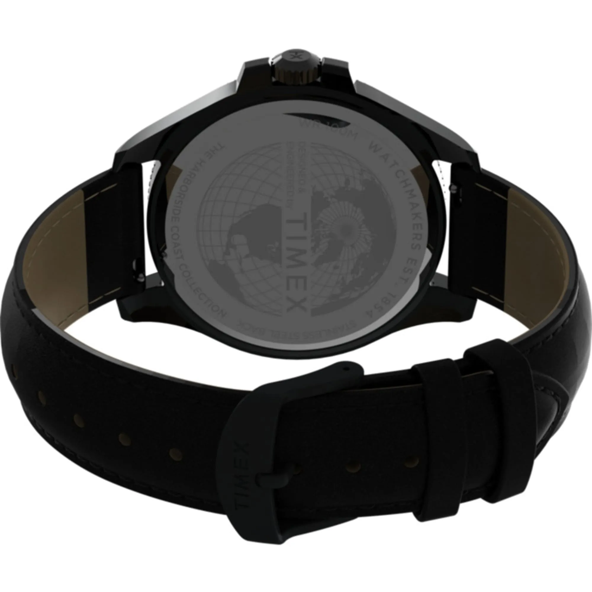 Timex Men's Watch - Harborside Coast GMT Quartz Black Dial Leather Strap | TW2V42300