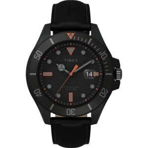 Timex Men's Watch - Harborside Coast GMT Quartz Black Dial Leather Strap | TW2V42300