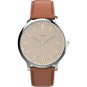 Timex Men's Watch - Norway Quartz Cream Dial Brown Leather Strap | TW2V28200