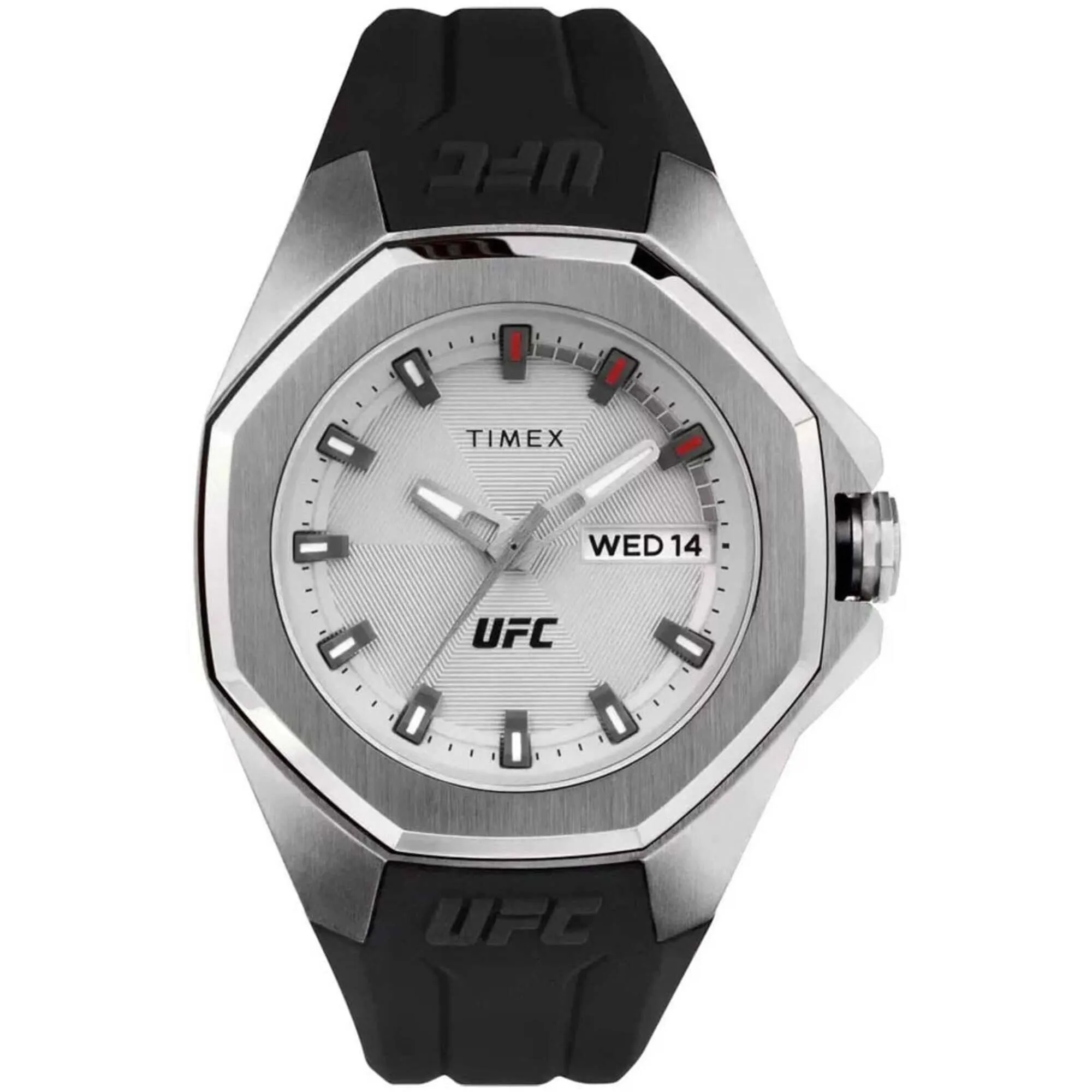 Timex Men's Watch - UFC Pro Silver Tone Dial Black Silicone Strap Day-Date | TW2V57200