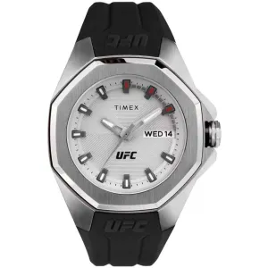 Timex Men's Watch - UFC Pro Silver Tone Dial Black Silicone Strap Day-Date | TW2V57200