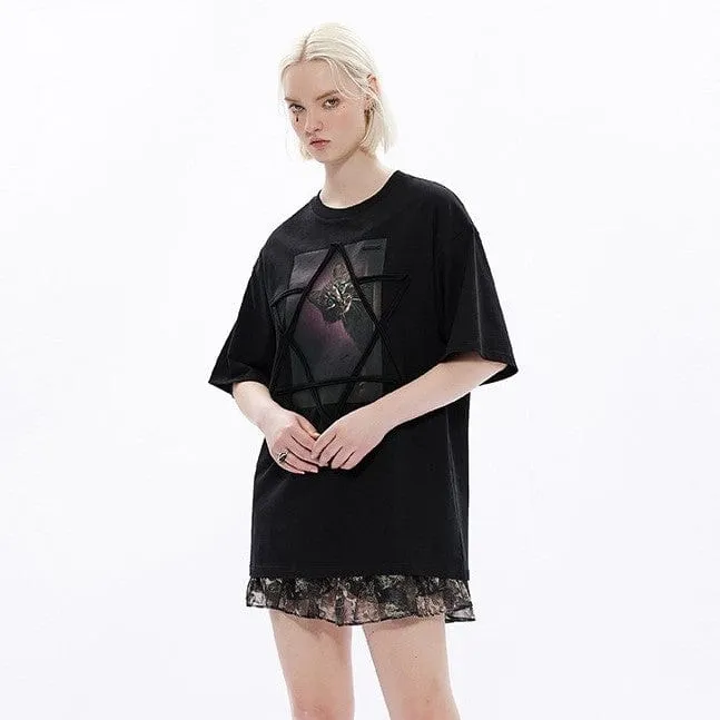 Women's Grunge Cat Printed Chiffon Short Skirt