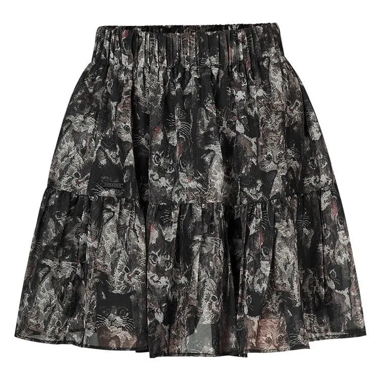 Women's Grunge Cat Printed Chiffon Short Skirt