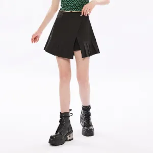 Women's Punk High-waisted Side Slit Pleated Skirt with Belt