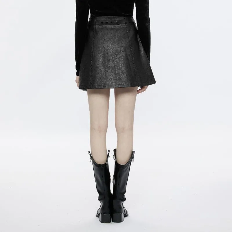 Women's Punk Plaid Splice Faux Leather Skirt with Belt
